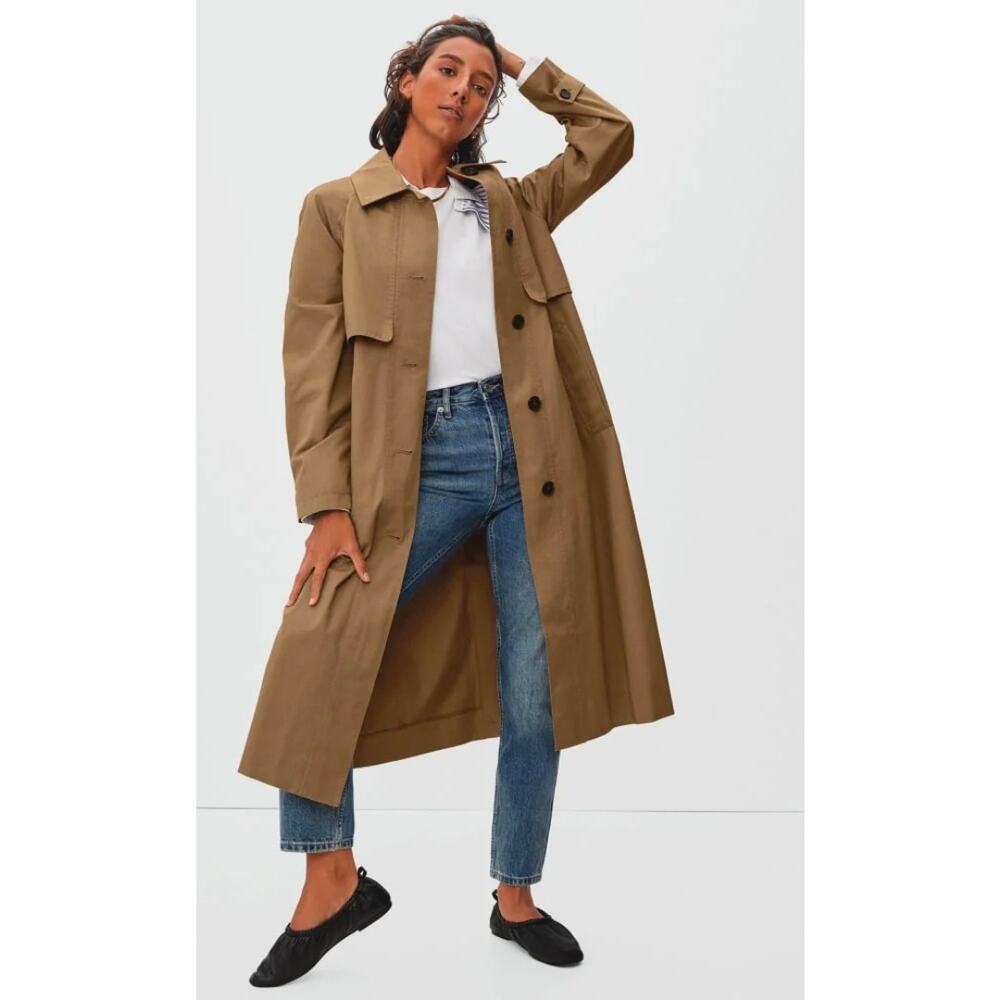 Everlane Long Mac Trench Coat Womens L Cotton Brown Minimalist Capsule Oversized